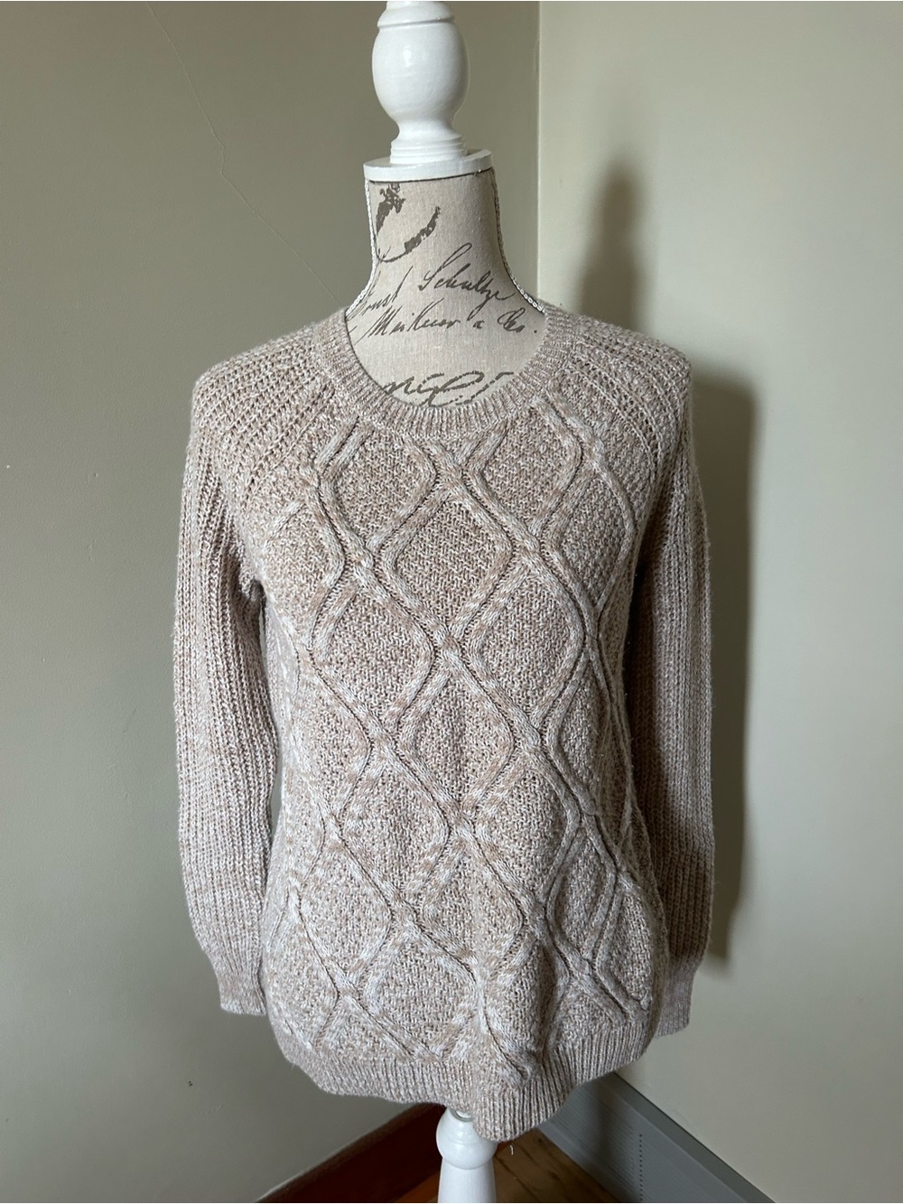 Faded Glory Cozy Cream Cable Knit Crewneck Sweater